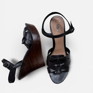 UGG Allvey black leather wedge sandals